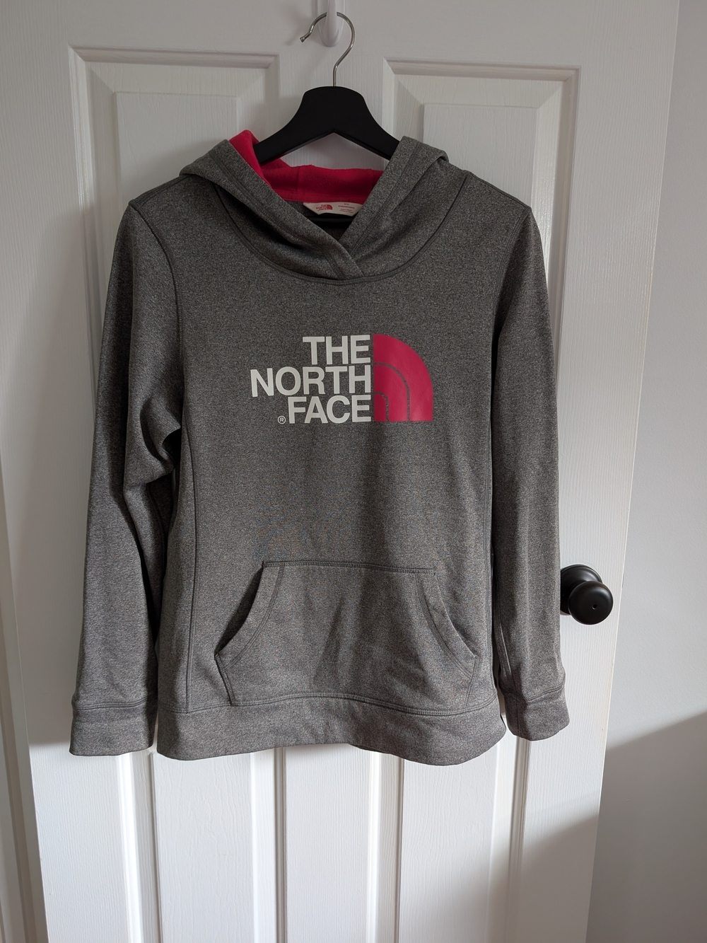 The North Face Women's Gray Lined Hoodie with Pink Logo Size Medium